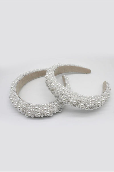 White - Pearl Headband With Assorted Sized Pearls Detailing by SVNX