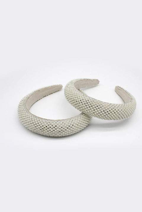Ivory Pearls And Rhinestone Headband by SVNX