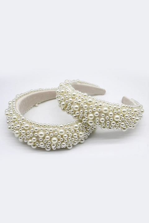 Ivory Mix Pearl Embellished Headband by SVNX