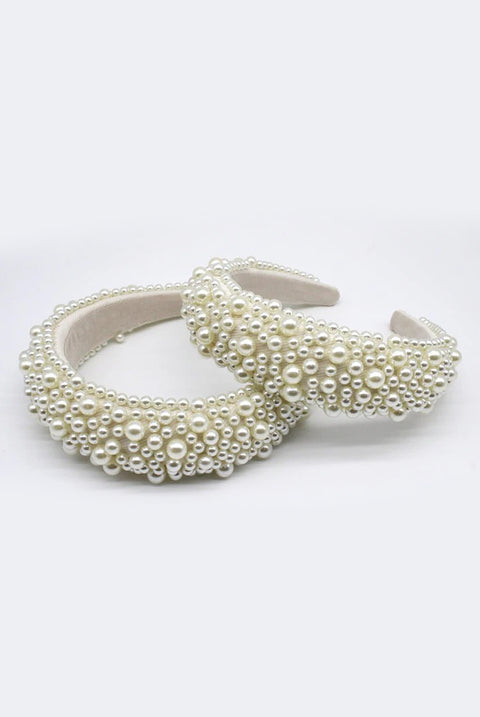 Lattice Style Crystal Gems And Pearl Headband by SVNX