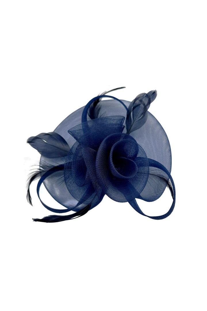 Floral Fascinator With A Wide Base In Navy HA301815