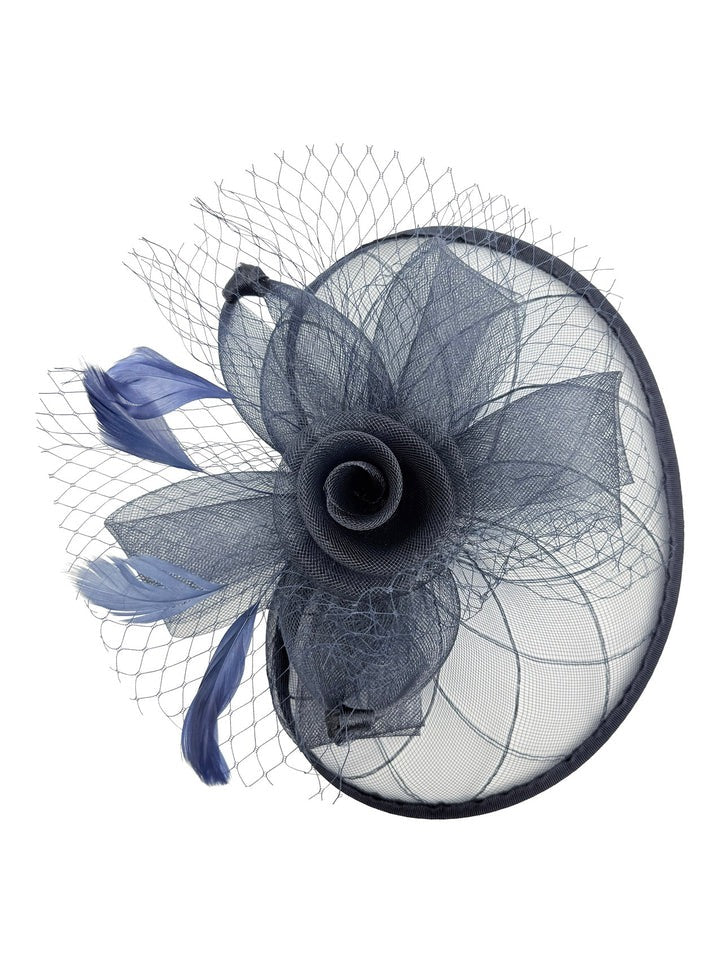 Floral Bow Mesh Detailing Fascinator In Navy HA302115