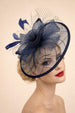 Floral Bow Mesh Detailing Fascinator In Navy by SVNX