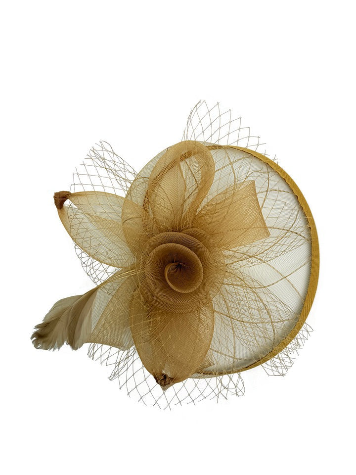 Floral Bow Mesh Detailing Fascinator In Beige HA302128