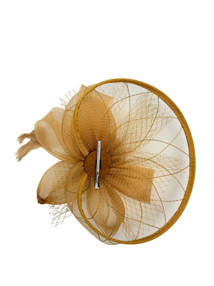 Floral Bow Mesh Detailing Fascinator In Beige HA302128