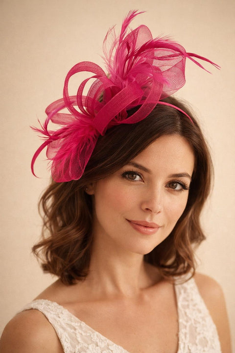 Bow Feather Fascinator In Pink by SVNX