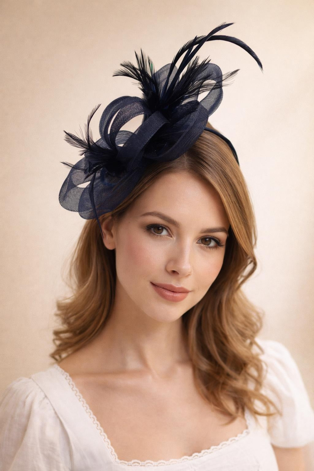 Bow Feather Fascinator In Navy HA302215