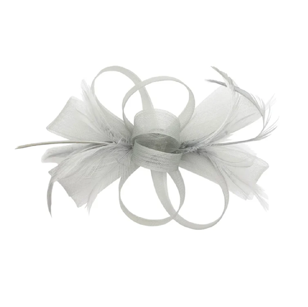 Bow Feather Fascinator In Silver HA302221