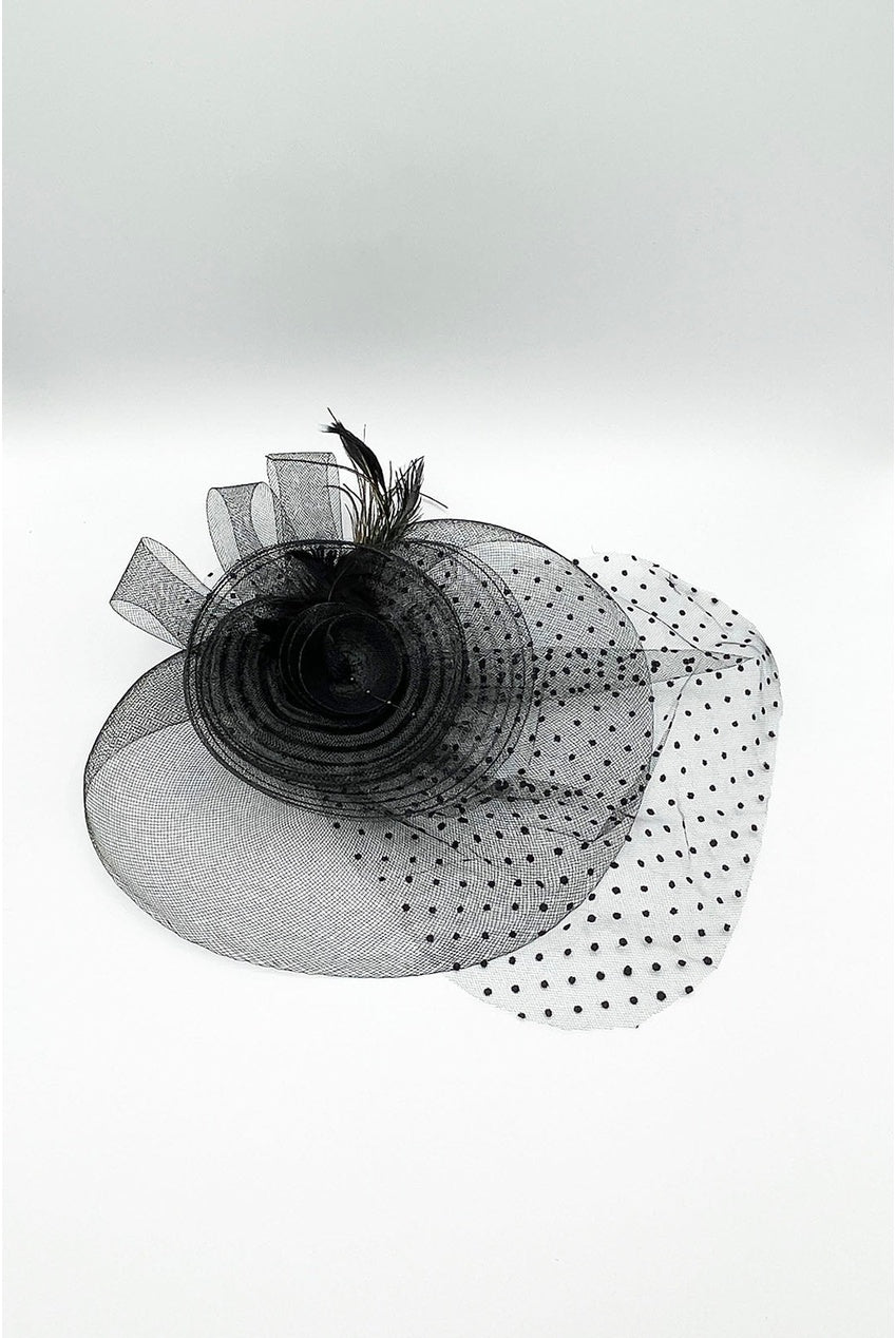 Feather & Polka Veil Fascinator In Black HA302902