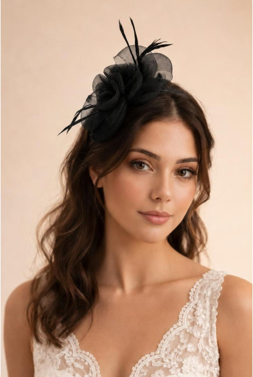 Rosette Bow Fascinator In Black HA303002
