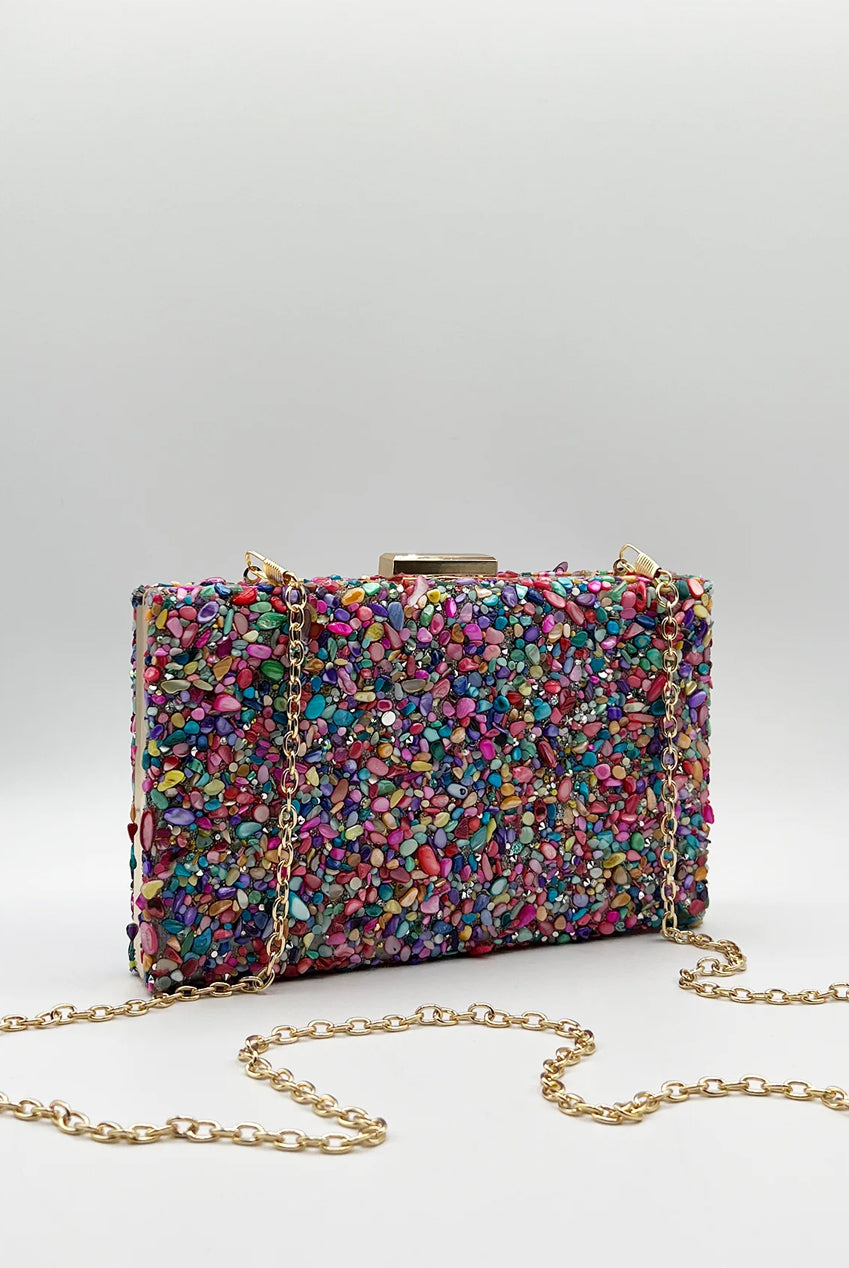 Embellished Square Clutch Bag In Multi HB323101