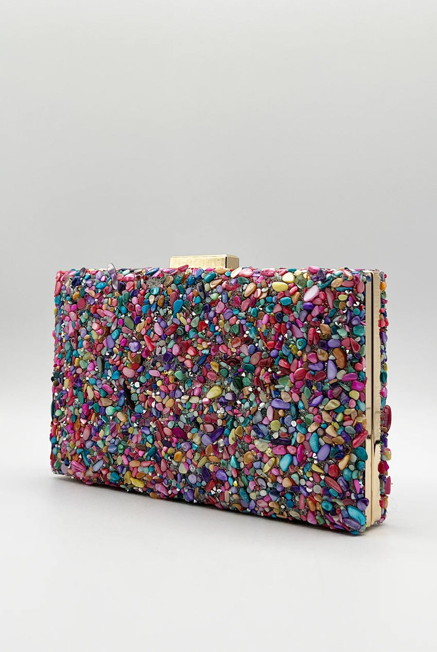 Embellished Square Clutch Bag In Multi HB323101