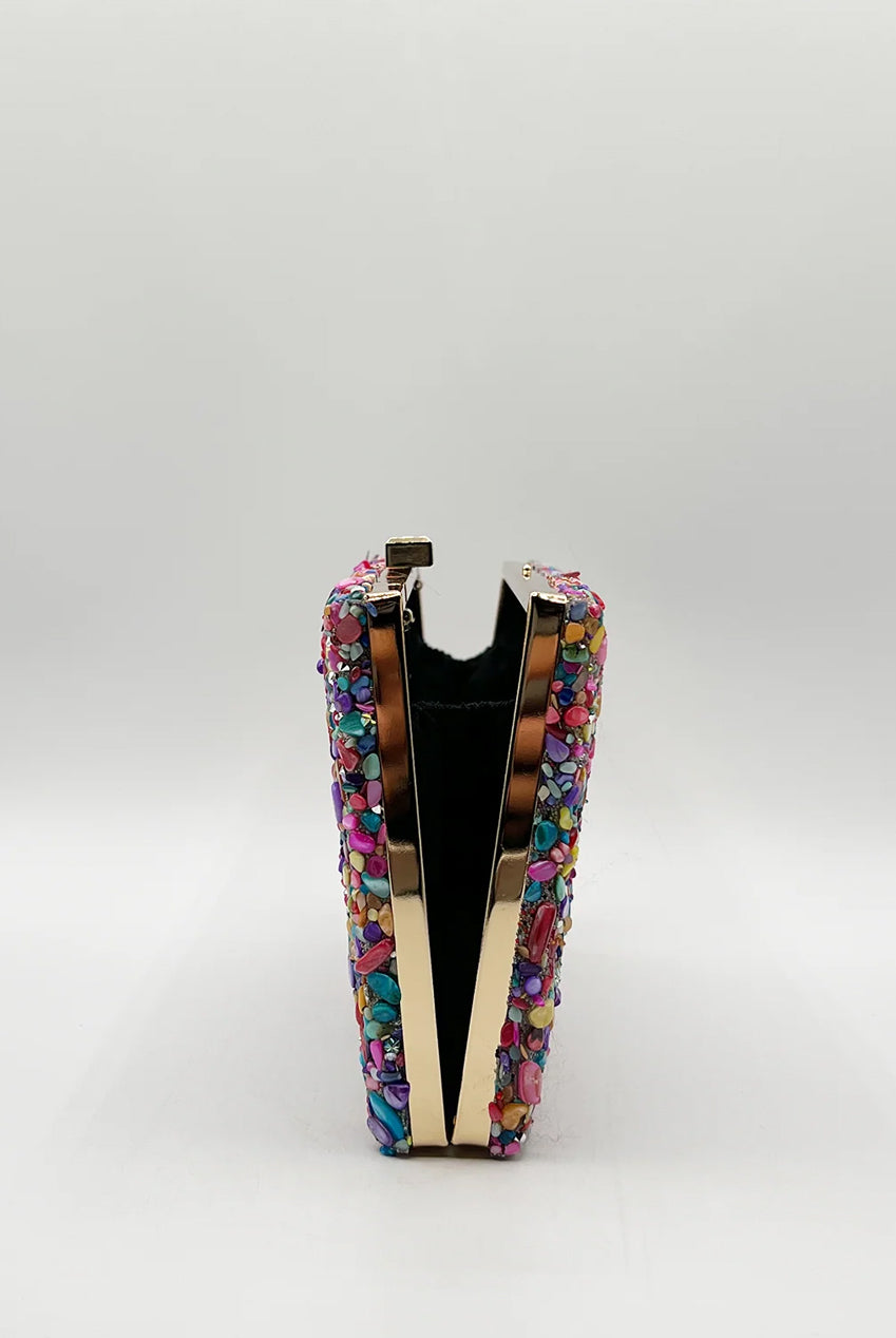 Embellished Square Clutch Bag In Multi HB323101