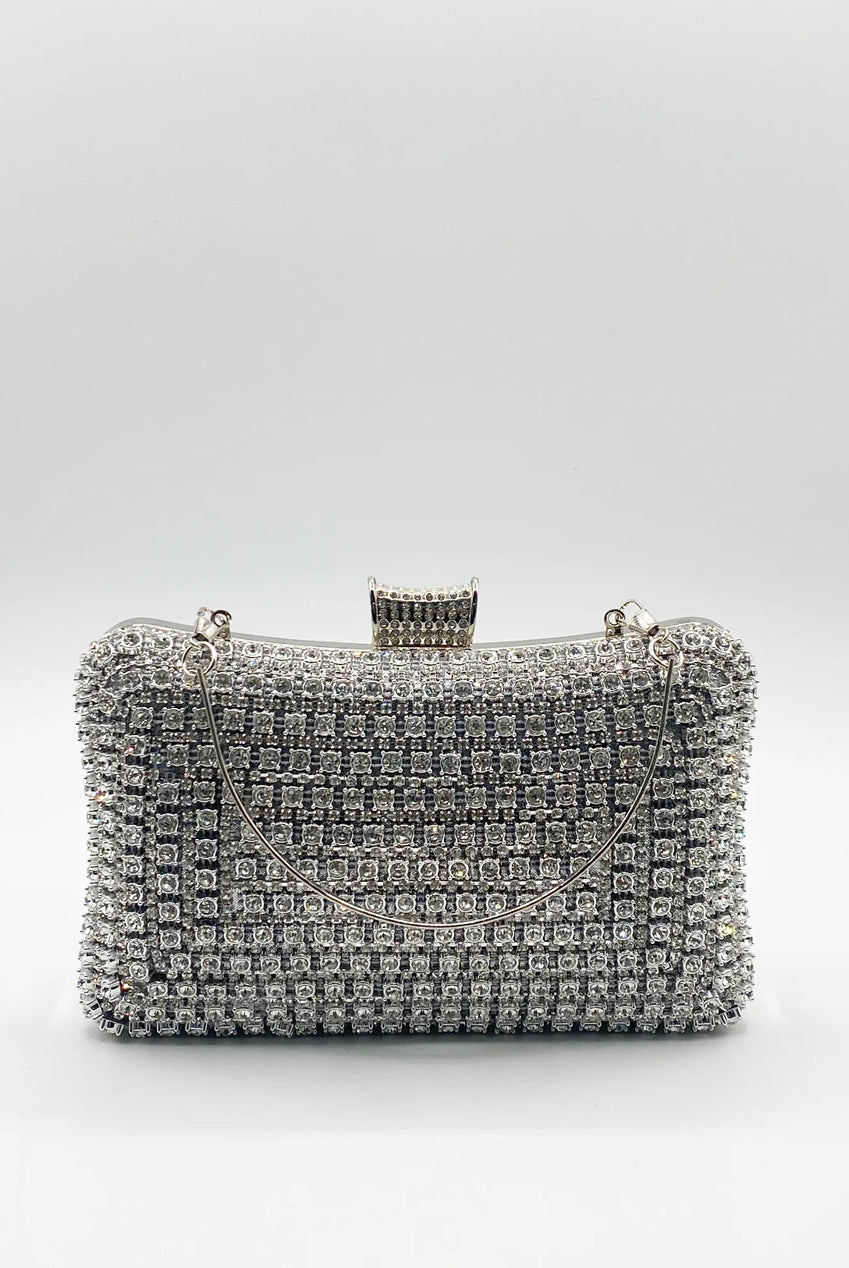 Silver Diamante Clutch Bag HB323221