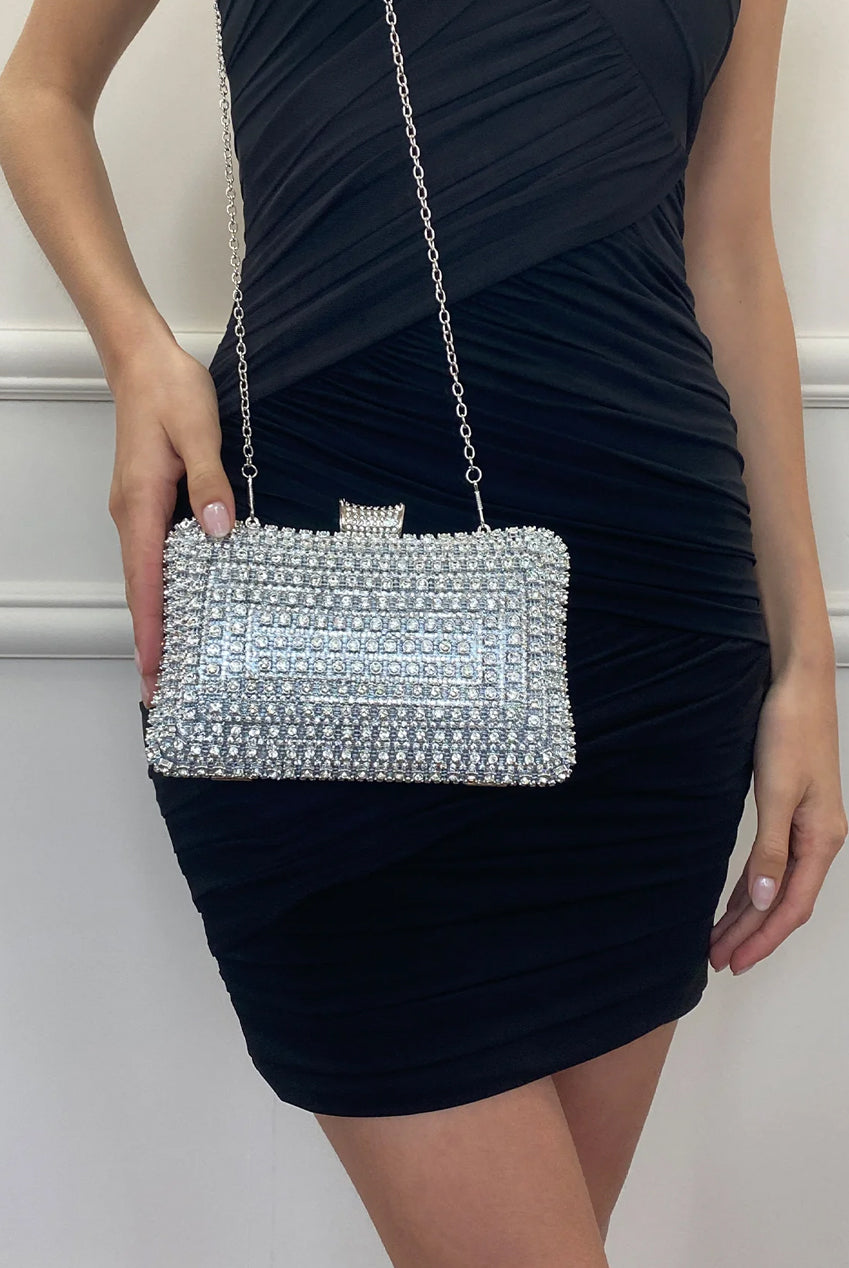 Silver Diamante Clutch Bag HB323221