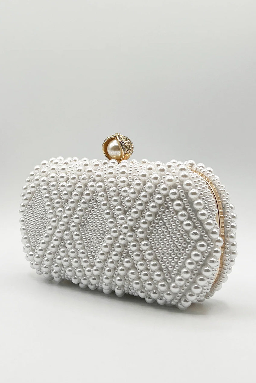 White Pearl Beaded Clutch Bag HB324407
