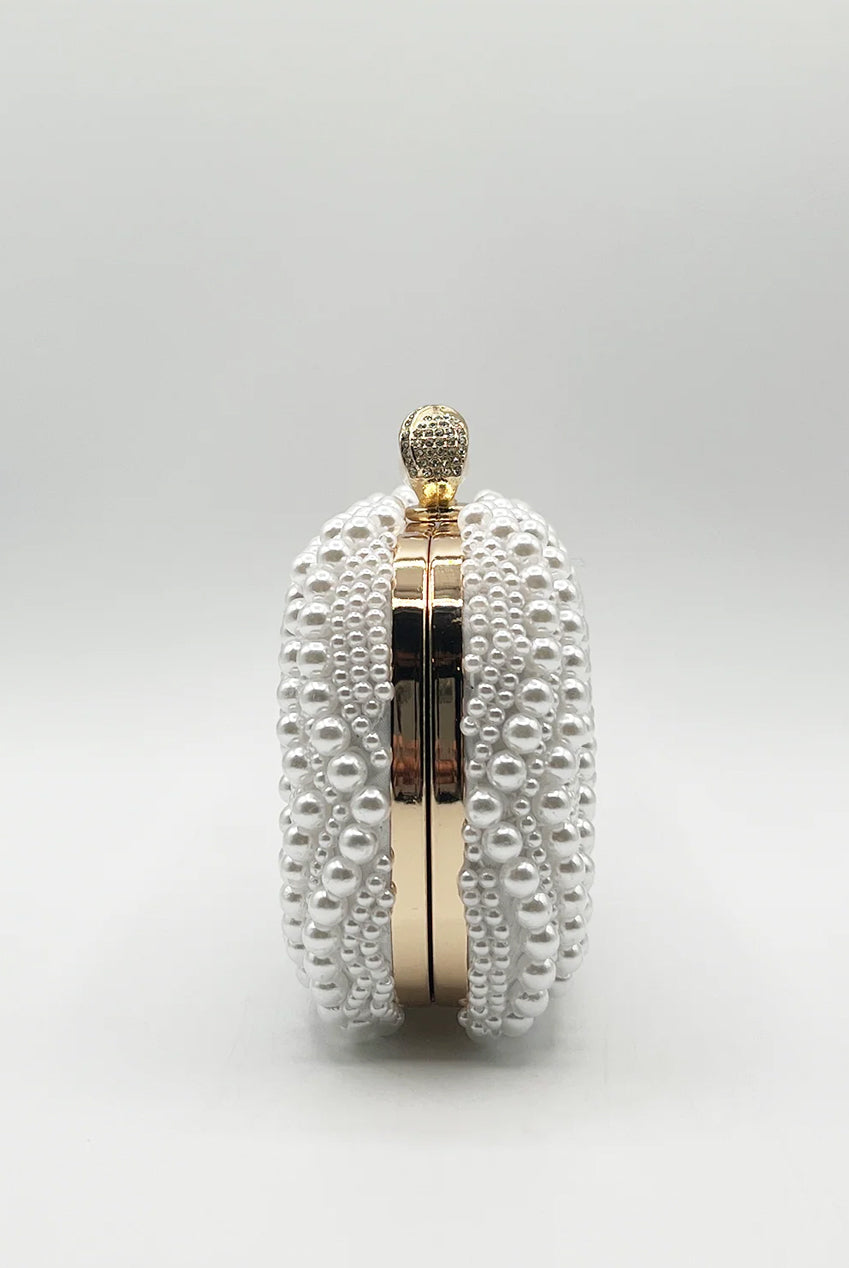 White Pearl Beaded Clutch Bag HB324407
