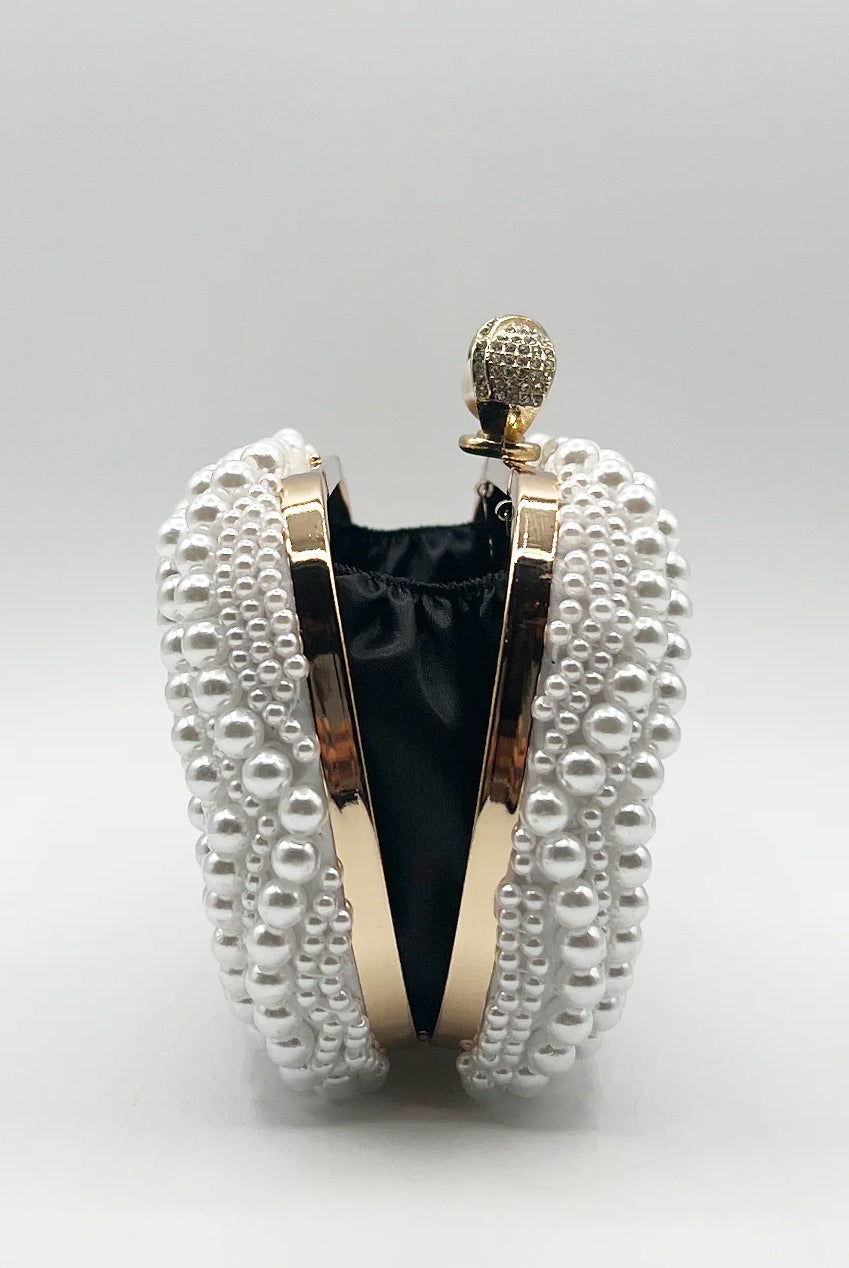 White Pearl Beaded Clutch Bag HB324407