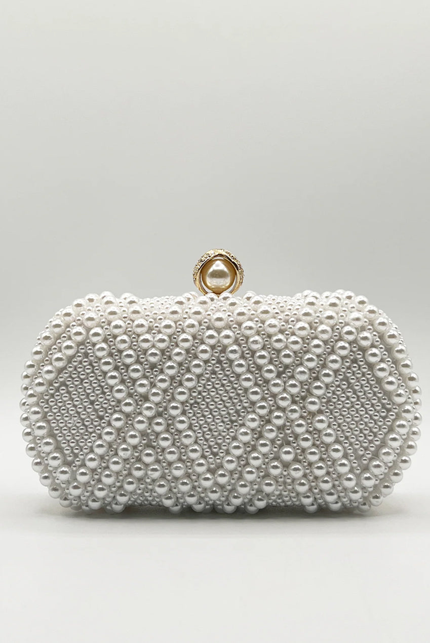White Pearl Beaded Clutch Bag HB324407