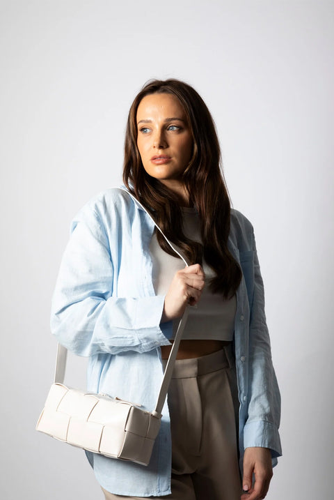 Woven PU Shoulder Bag In Cream by SVNX