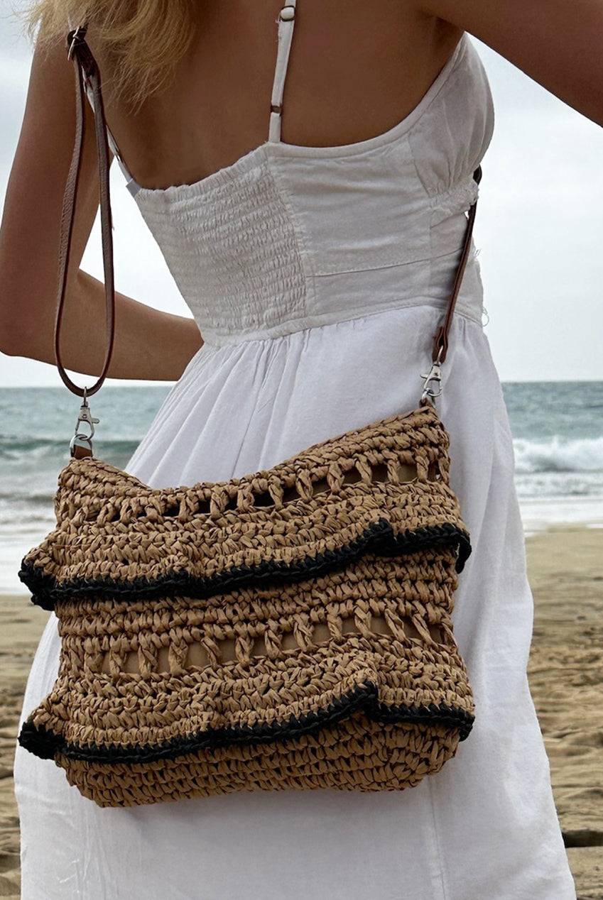 Straw Shoulder Bag With Frill Detail HB326806
