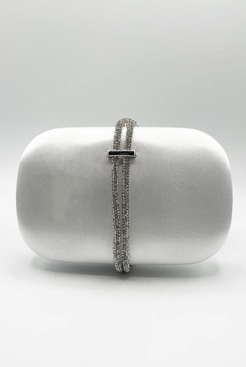 Clutch Bag With Crystal Strap Handle In Silver HB327021