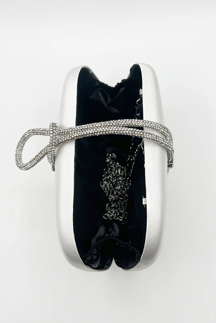 Clutch Bag With Crystal Strap Handle In Silver HB327021