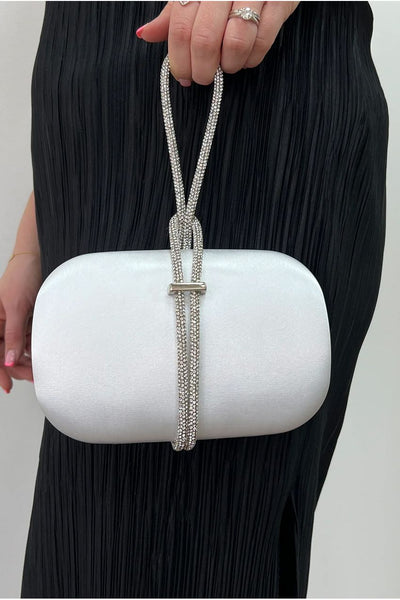 Silver - Clutch Bag With Crystal Strap Handle In Silver by SVNX