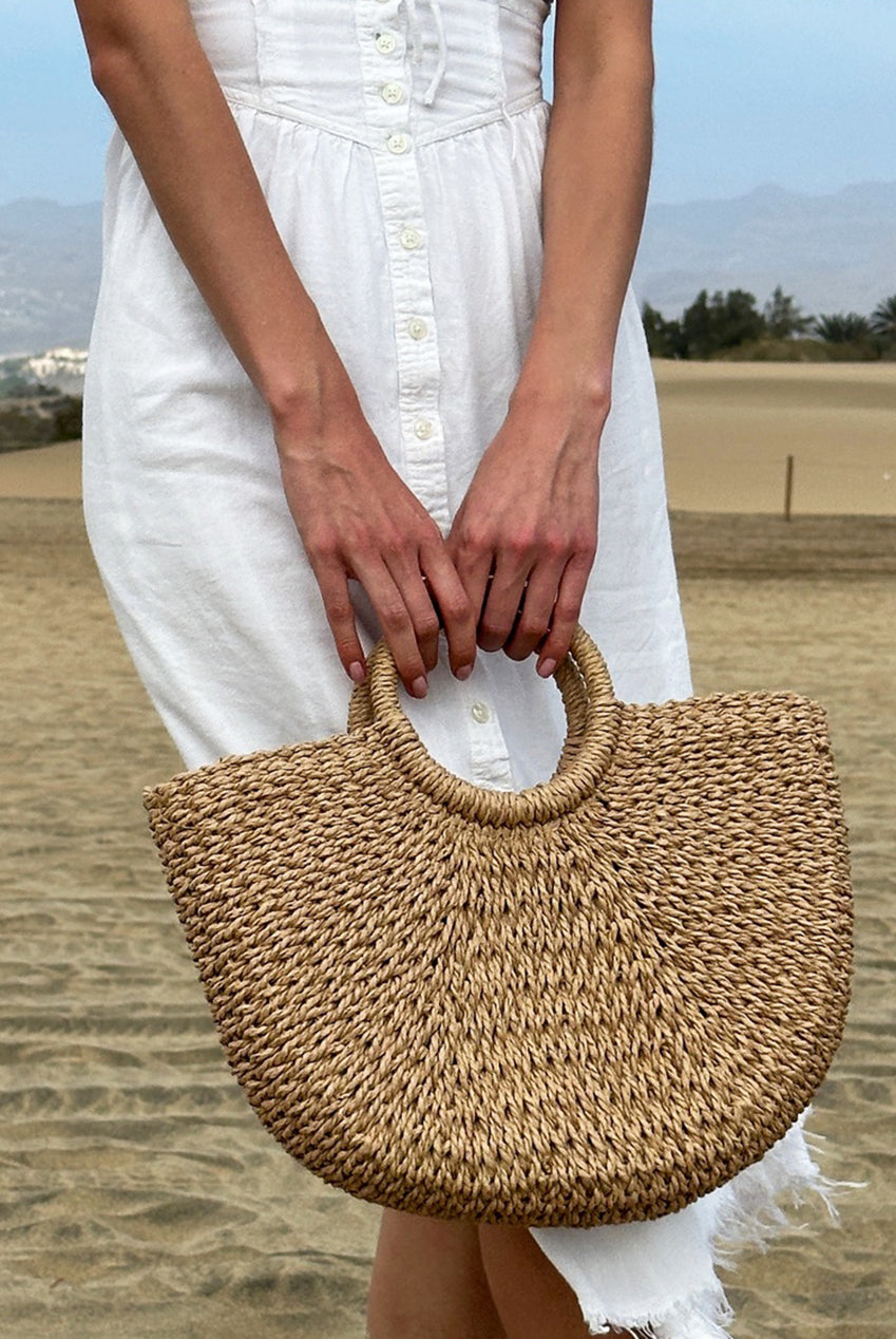 Round Woven Straw Holdall With Circular Handle HB327206
