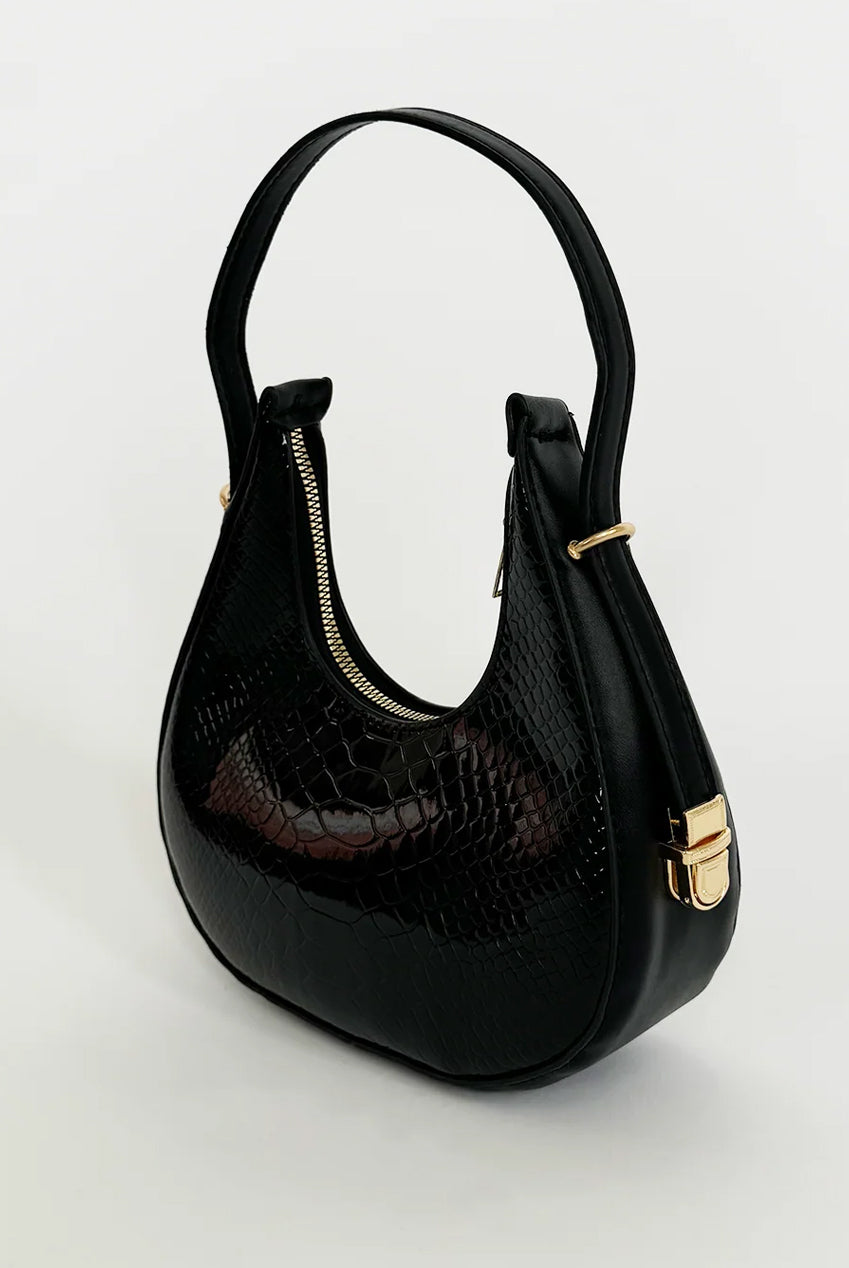 Round Shoulder Bag In Shiny Faux Croc HB329302