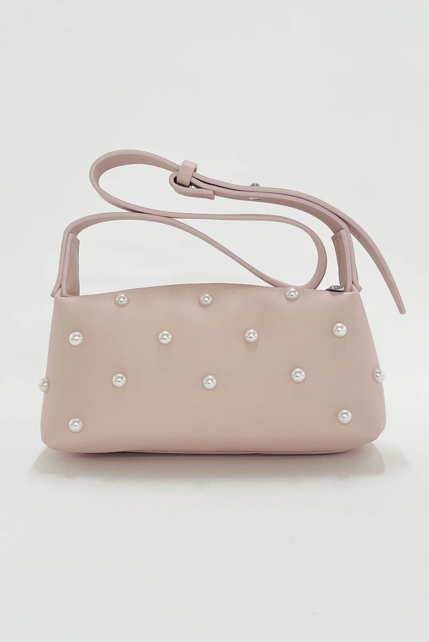 Pink Shoulder Bag With Pearl Studs HB329409