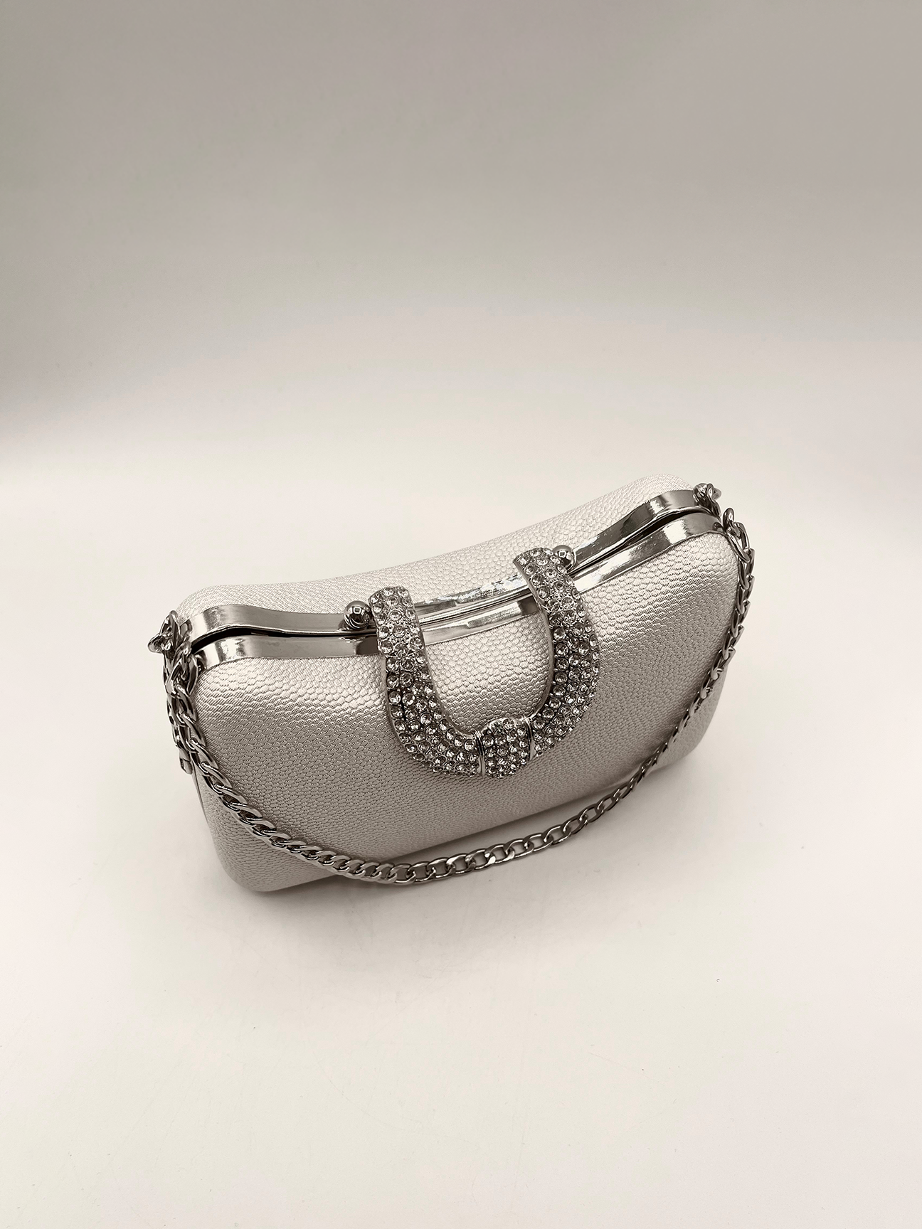Shimmer Grab Bag With Double Chain Strap Silver HB331021