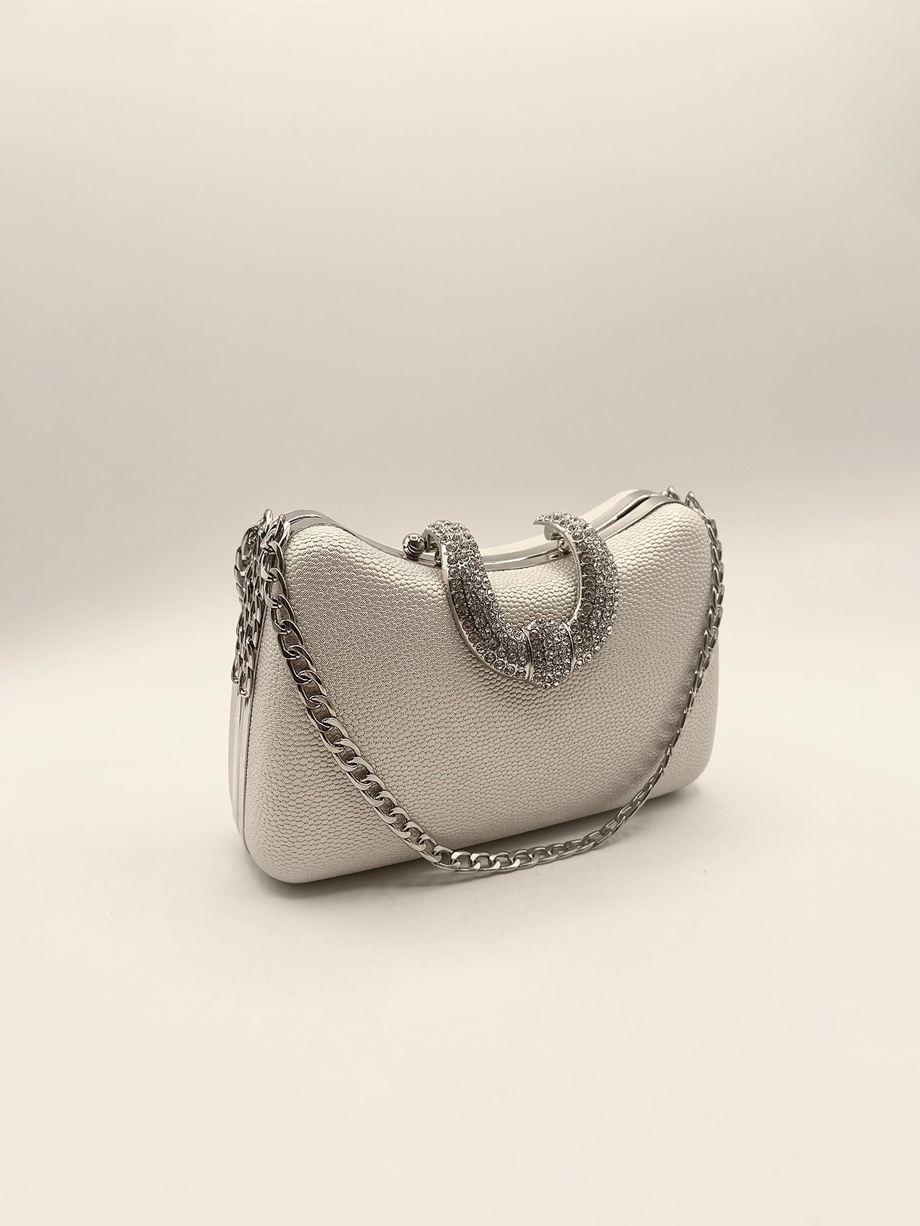 Shimmer Grab Bag With Double Chain Strap Silver HB331021