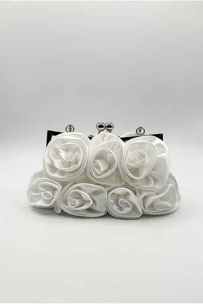 White - 3D Rose Clutch Bag In White by SVNX