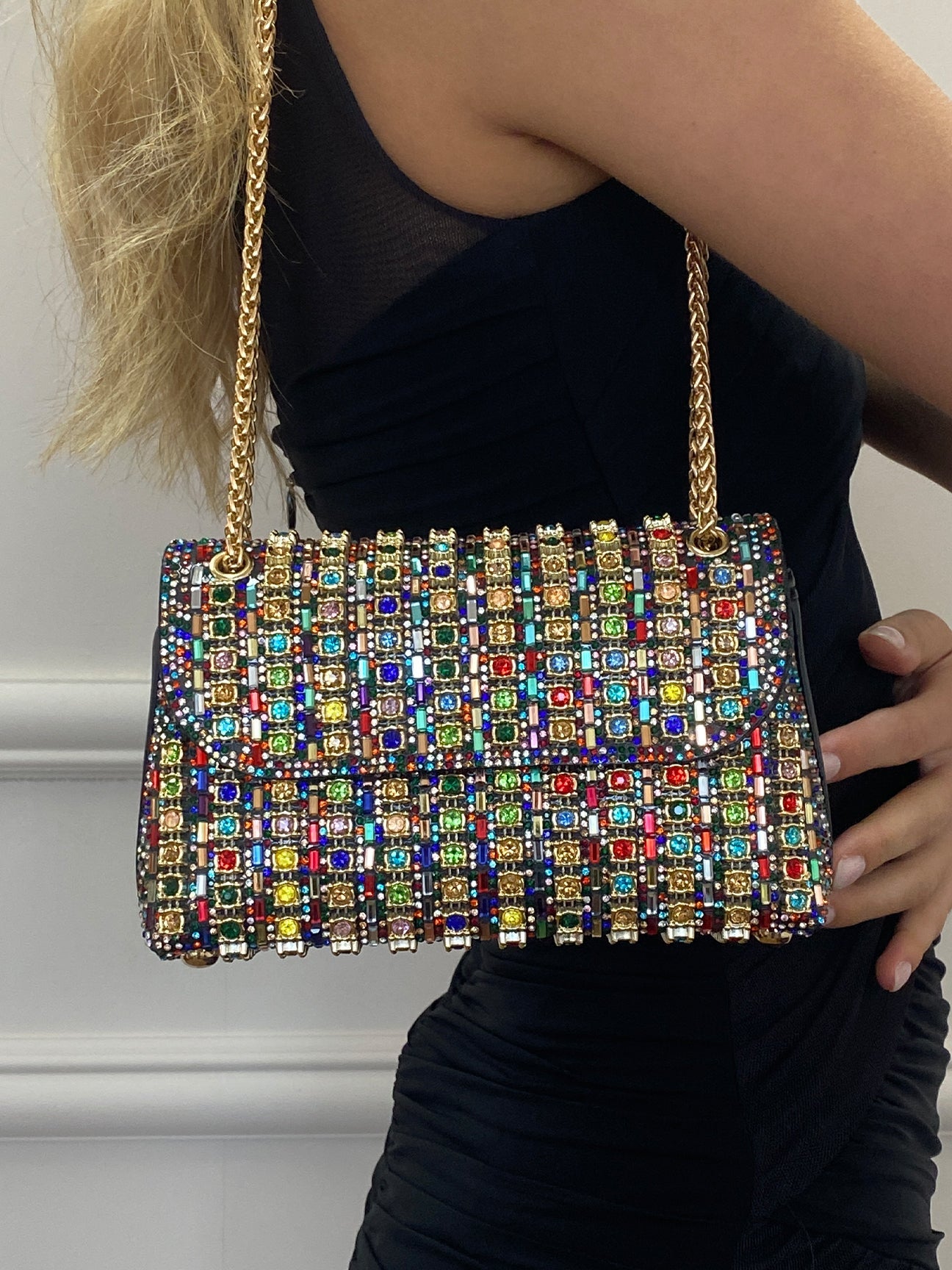 Multicolour Embellished Shoulder Bag HB331901