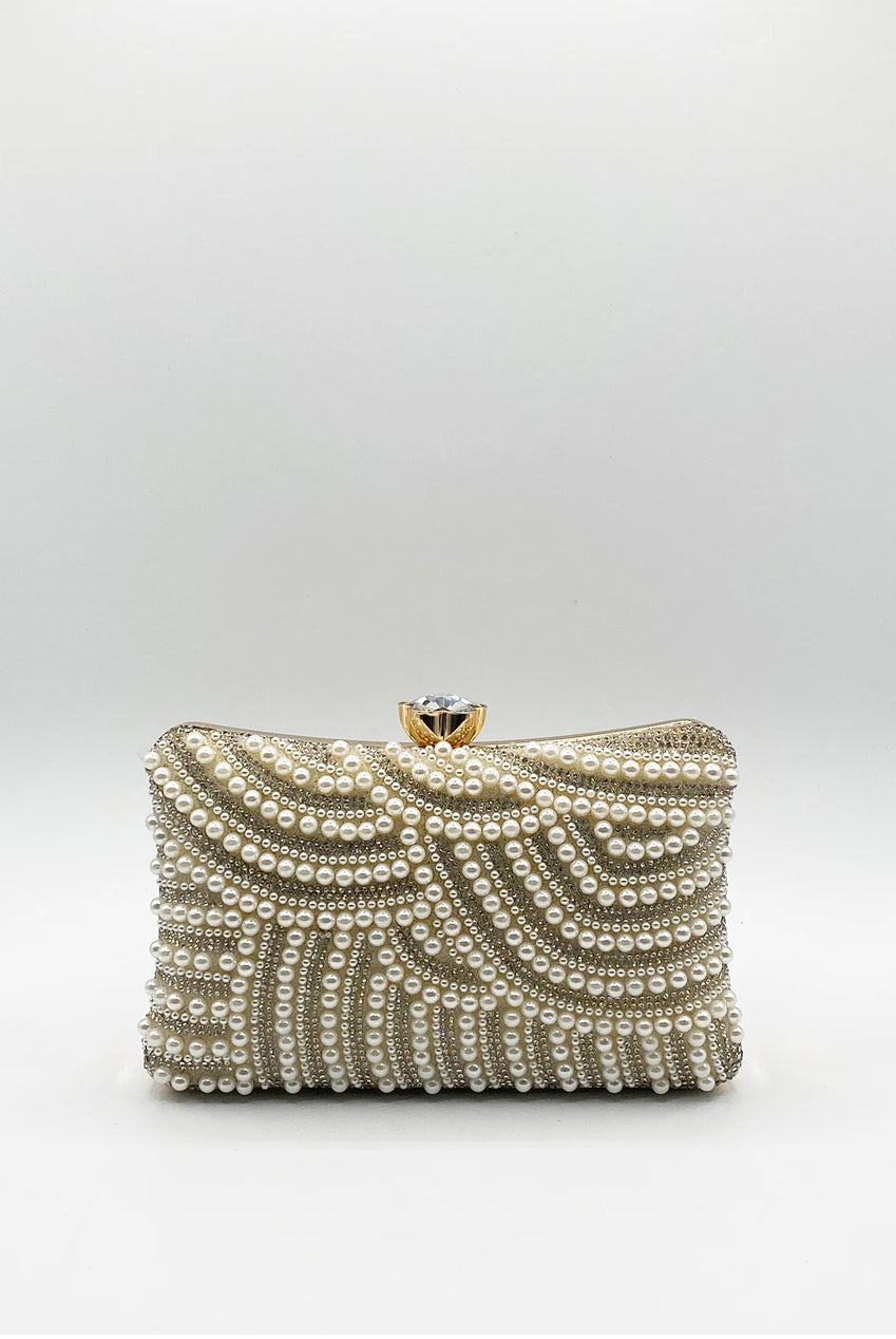 Luxurious Gold Pearl Embellished Clutch Bag HB332024