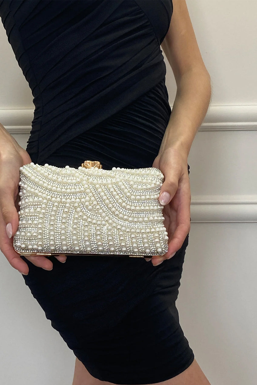 Luxurious Gold Pearl Embellished Clutch Bag HB332024