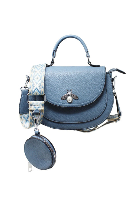 Bee Embellishment Crossbody Bag In Blue by SVNX