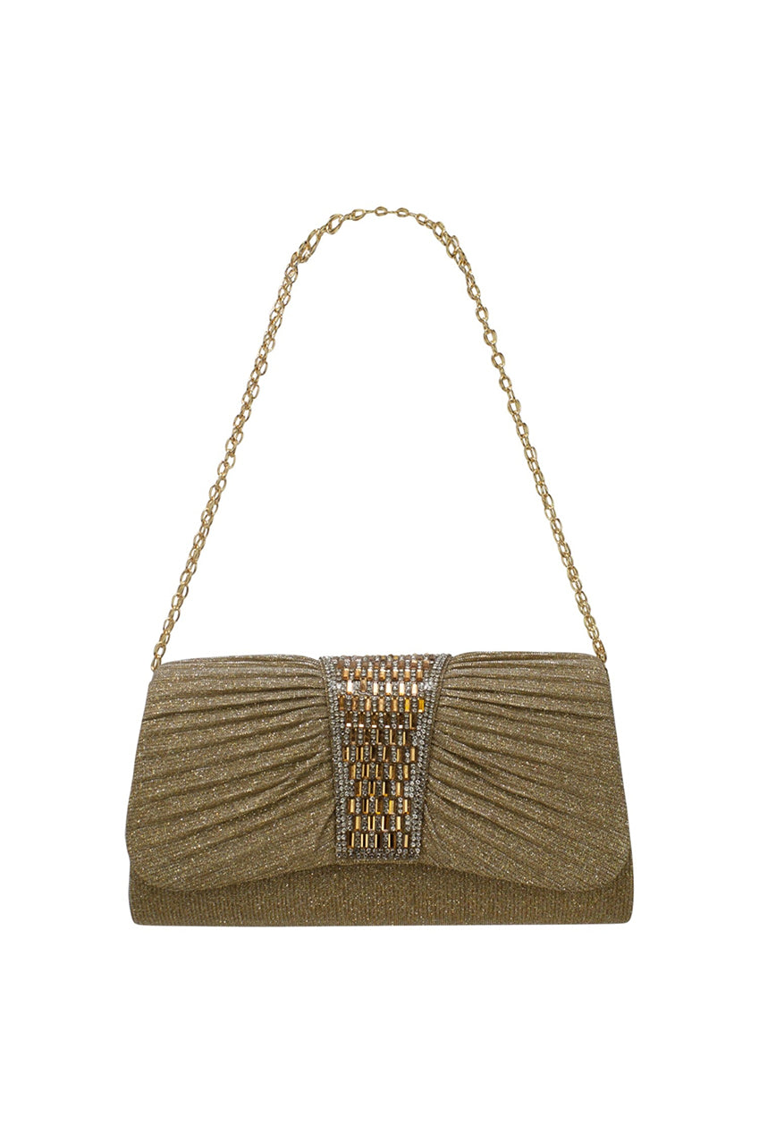 Diamante Glittery Clutch In Light Gold HB340724