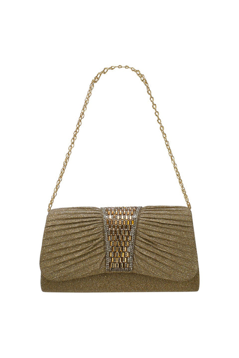 Diamante Glittery Clutch In Light Gold by SVNX
