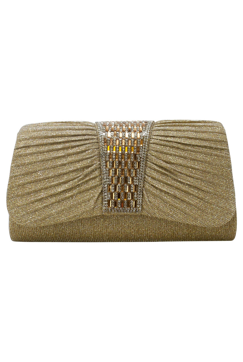 Diamante Glittery Clutch In Light Gold HB340724