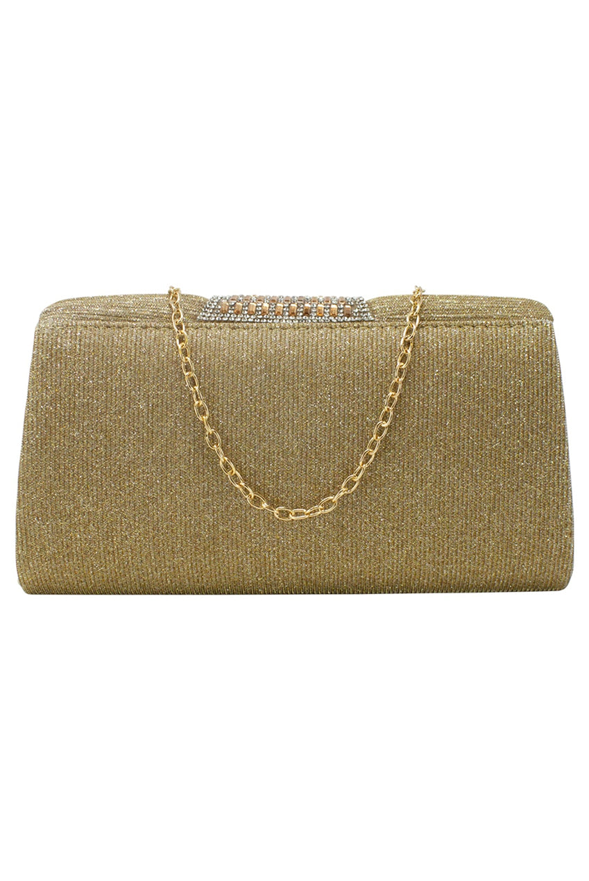 Diamante Glittery Clutch In Light Gold HB340724