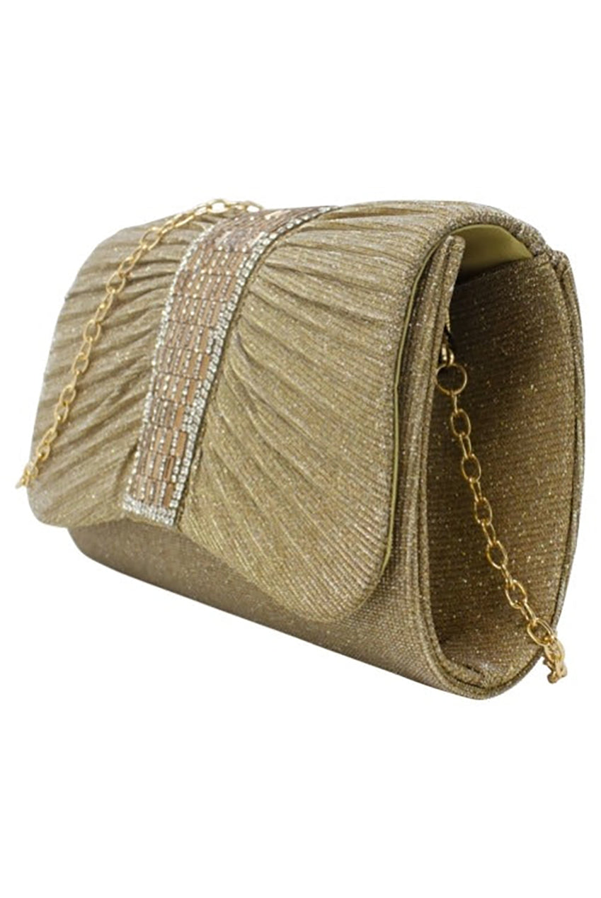 Diamante Glittery Clutch In Light Gold HB340724