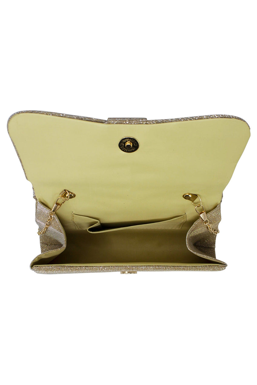 Diamante Glittery Clutch In Light Gold HB340724