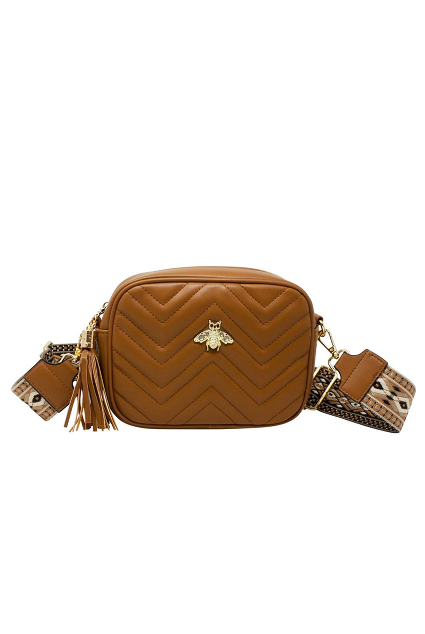 Tan Brown Bee Embellished Camera Bag HB341428