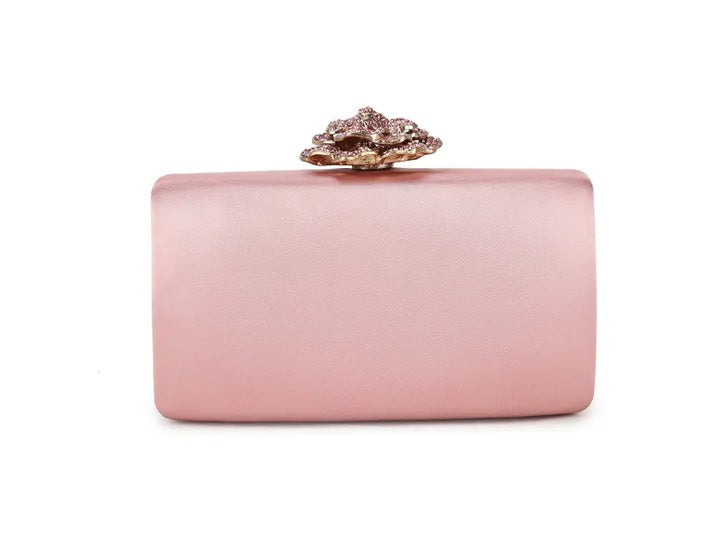 Satin Clutch Bag With Rose Jewel In Pink HB342709