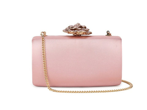 Satin Clutch Bag With Rose Jewel In Pink by SVNX