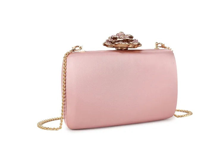 Satin Clutch Bag With Rose Jewel In Pink HB342709