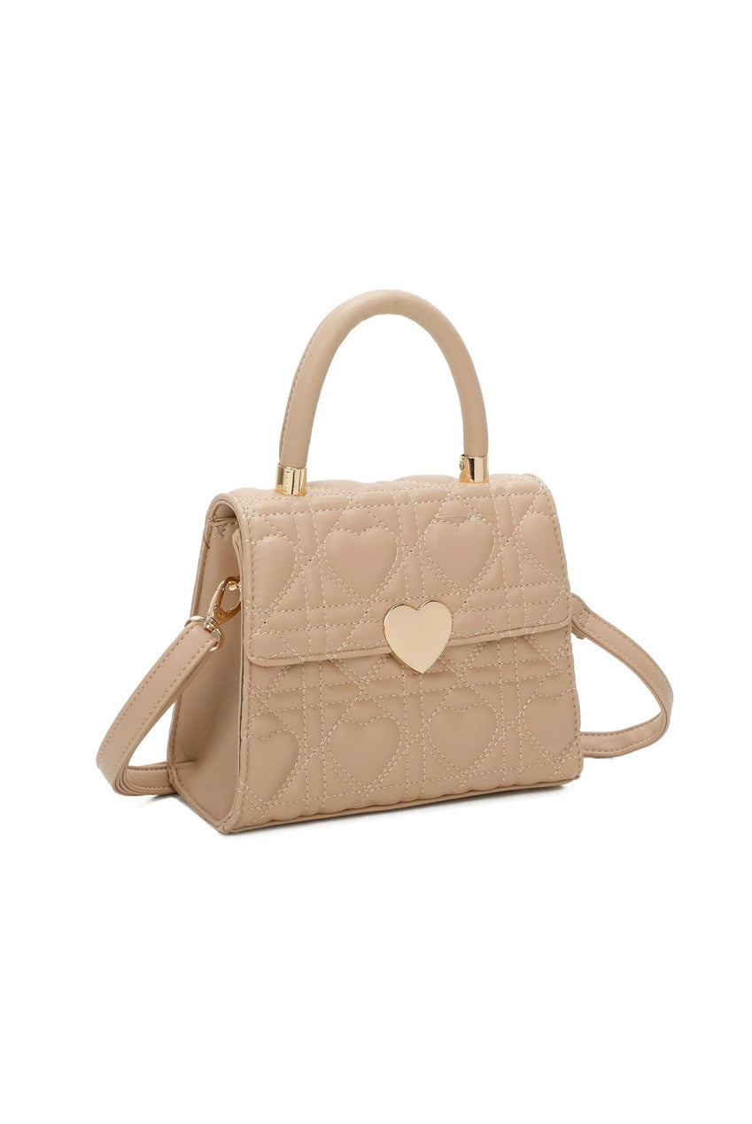Quilted Heart Grab Bag In Beige HB343328