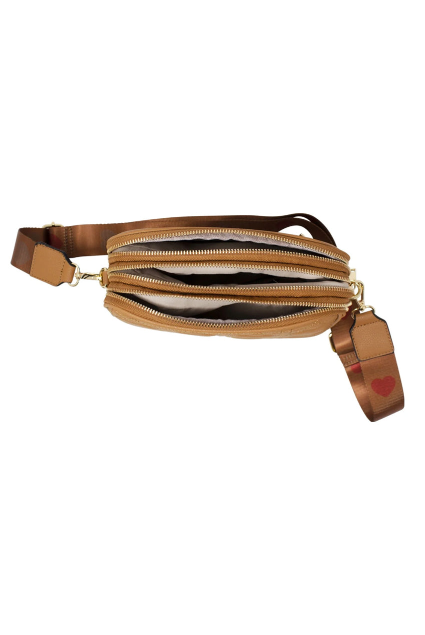 Heart Quilted Crossbody Camera Bag In Tan HB344229